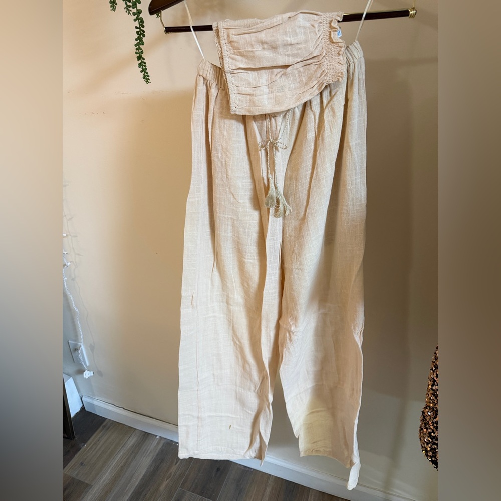 Neutral Cream Linen-Blend Two Piece Set - Picture 4 of 6